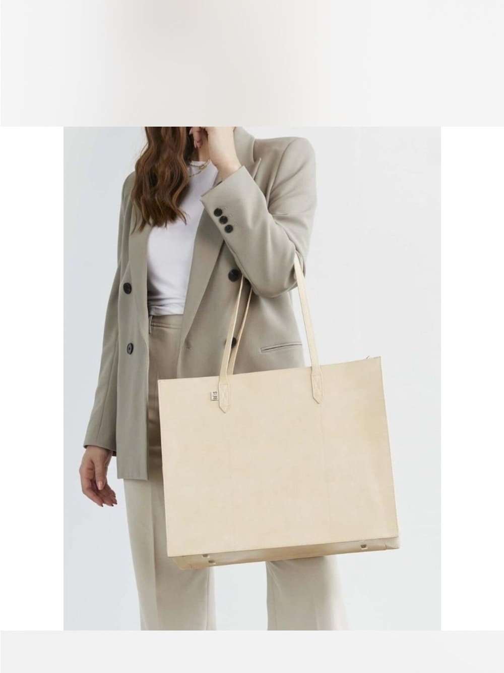 BEIS The Work Tote Beige Ivory Large Laptop Bag Office